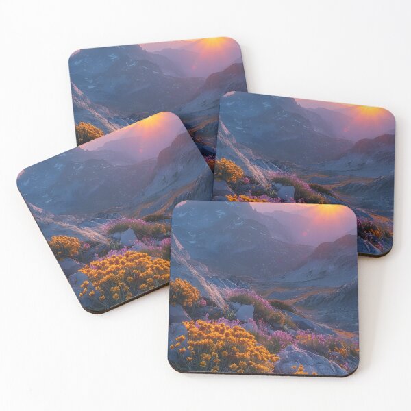 Item preview, Sunset over mountain with vibrant alpine wildflowers designed and sold by Artessie.