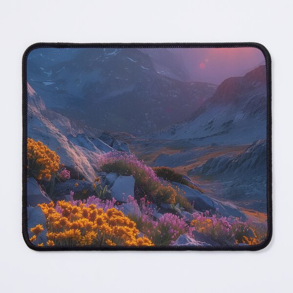 Item preview, Sunset over mountain with vibrant alpine wildflowers designed and sold by Artessie.