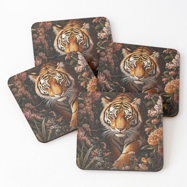 Item preview, Sumatran tiger floral portrait - Acrylic wildlife painting designed and sold by TheArtistOf2022.