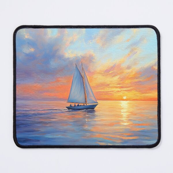 Item preview, Sailing boat in ocean at sunset - Acrylic landscape painting designed and sold by TheArtistOf2022.