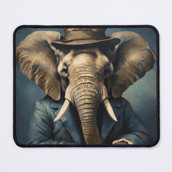 Item preview, Vintage Animal Art: Elephant Gentleman with a Hat Portrait | Animal Art | Oil Painting | Animal Portrait designed and sold by UnhingedBird.