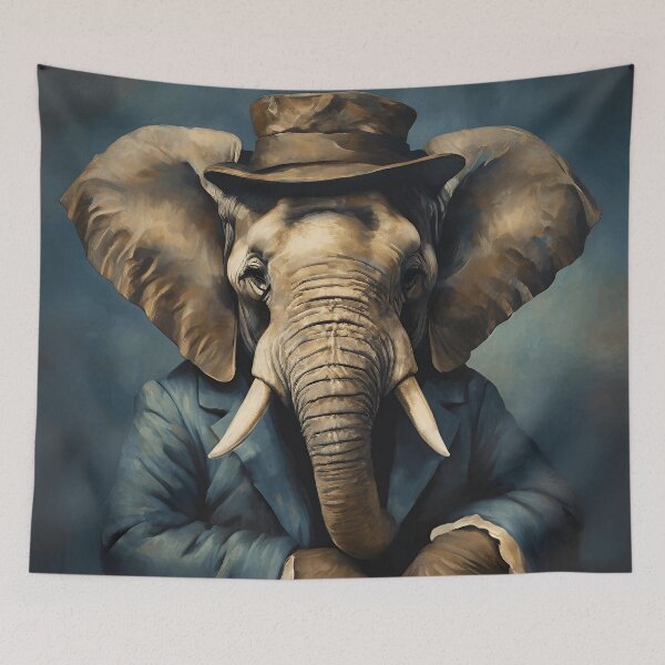 Item preview, Vintage Animal Art: Elephant Gentleman with a Hat Portrait | Animal Art | Oil Painting | Animal Portrait designed and sold by UnhingedBird.