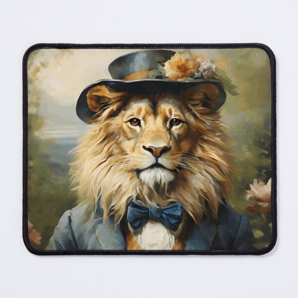 Item preview, Vintage Animal Art: Lion Gentleman with a Hat Portrait | Animal Art | Oil Painting | Animal Portrait designed and sold by UnhingedBird.