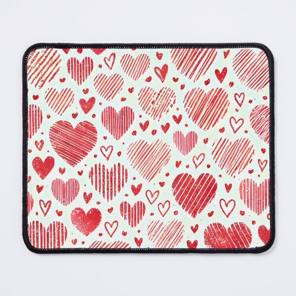 Item preview, a seamless pattern of red hearts of various sizes and designs. The hearts have different textures, such as stripes, solid fills, and distressed effects, creating a playful and romantic atmosphere. designed and sold by TJprint.