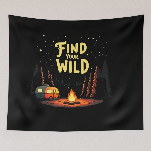 Item preview, Find Your Wild – Cozy Camping Scene with Camper and Campfire designed and sold by Taans-Creation.