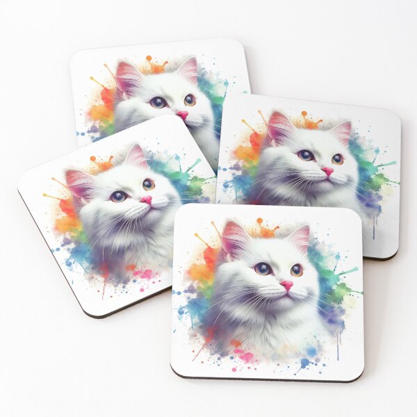 Item preview, Cute White Cat Colorful Watercolor Portrait designed and sold by MaedK.