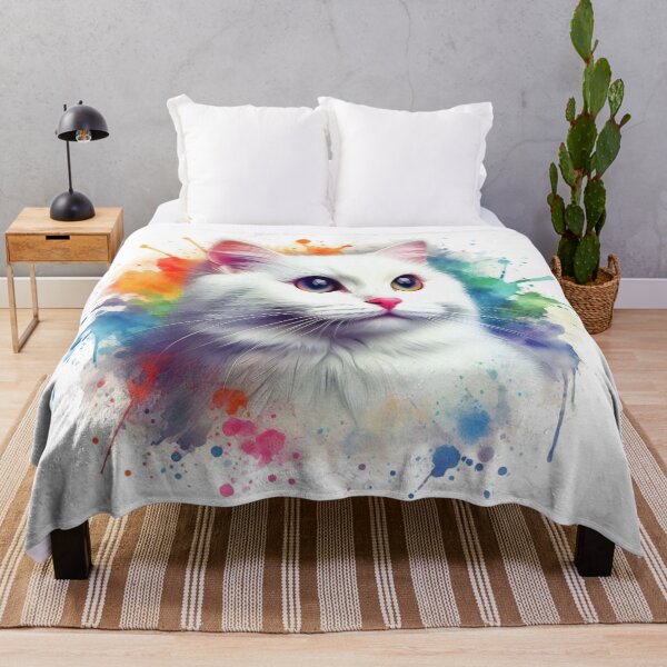 Item preview, Cute White Cat Colorful Watercolor Portrait designed and sold by MaedK.