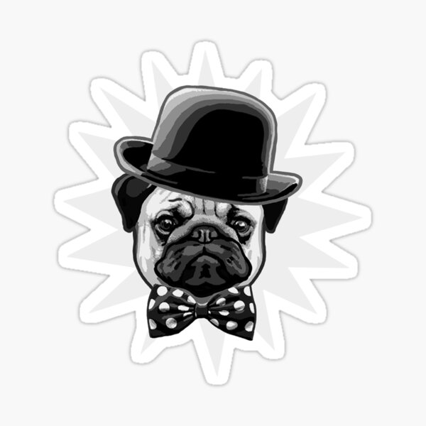 Vista previa del artículo con la obra «Patrón de bigote de hipster Pug bombín», diseñado y vendido por Toomuchfun.