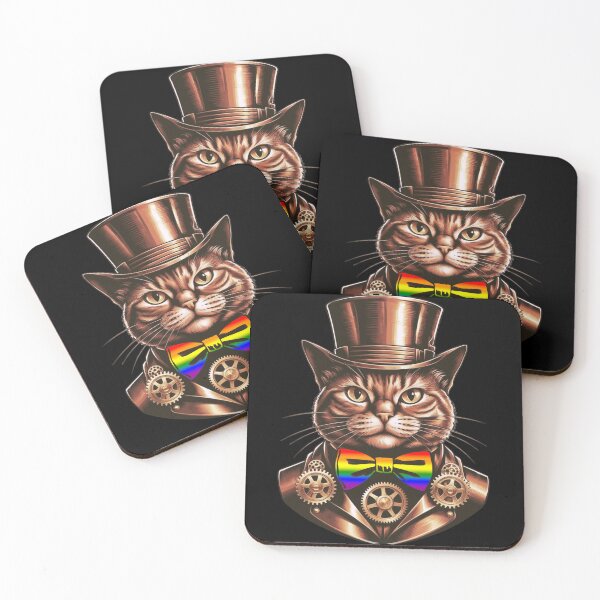 Item preview, Steampunk Cat with Rainbow Pride Bow Tie – LGBTQ+ Art Design designed and sold by Travelslightly.