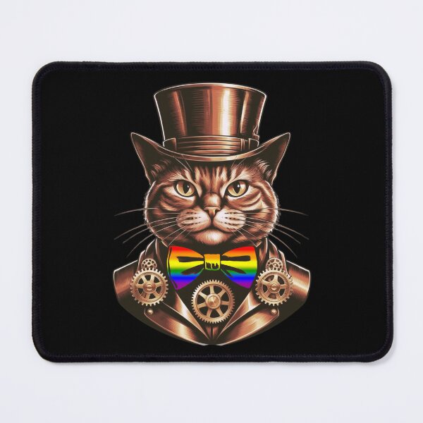 Item preview, Steampunk Cat with Rainbow Pride Bow Tie – LGBTQ+ Art Design designed and sold by Travelslightly.