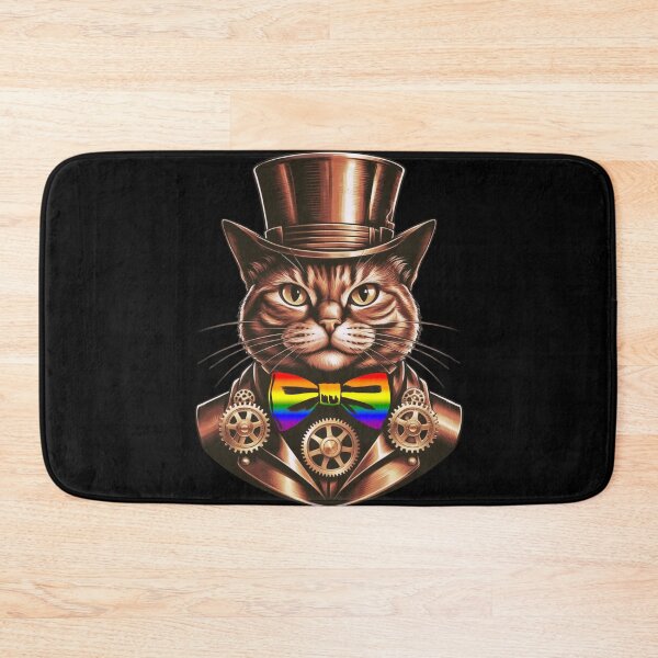 Item preview, Steampunk Cat with Rainbow Pride Bow Tie – LGBTQ+ Art Design designed and sold by Travelslightly.