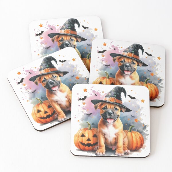 Item preview, Cute Adorable Happy Staffy Puppy at Halloween Colorful Watercolor designed and sold by MaedK.