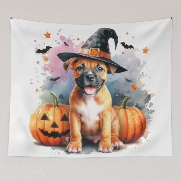 Item preview, Cute Adorable Happy Staffy Puppy at Halloween Colorful Watercolor designed and sold by MaedK.