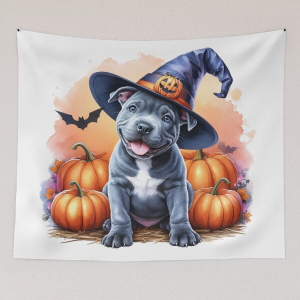 Item preview, Cute Adorable Happy Staffy Puppy at Halloween Colorful Watercolor designed and sold by MaedK.