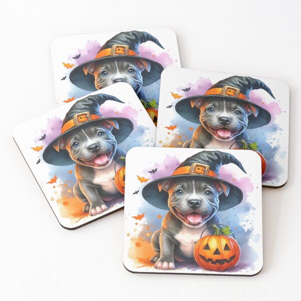 Item preview, Cute Adorable Happy Staffy Puppy at Halloween Colorful Watercolor designed and sold by MaedK.
