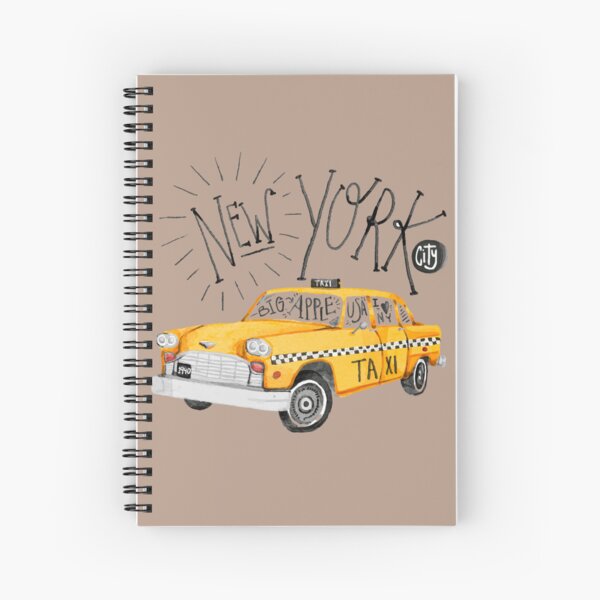 New York city taxi on mocha mousse - vintage urban art - numbered clock Spiral Notebook