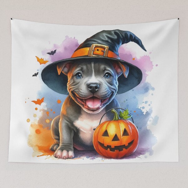 Item preview, Cute Adorable Happy Staffy Puppy at Halloween Colorful Watercolor designed and sold by MaedK.
