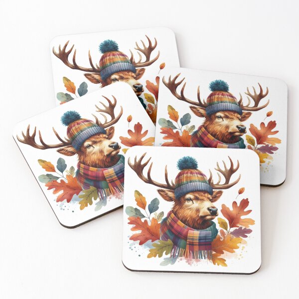 Item preview, Scottish Highland Stag Fall Season Autumn Leaves Colorful Watercolor designed and sold by MaedK.
