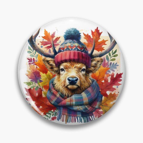 Item preview, Scottish Highland Stag Fall Season Autumn Leaves Colorful Watercolor designed and sold by MaedK.