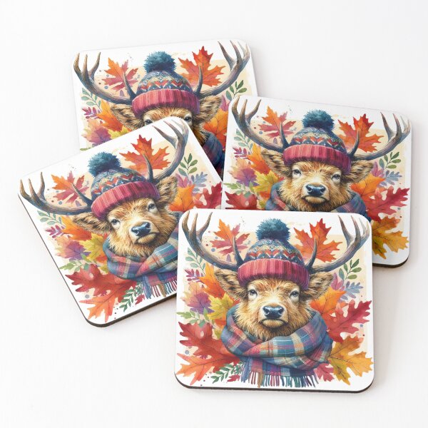 Item preview, Scottish Highland Stag Fall Season Autumn Leaves Colorful Watercolor designed and sold by MaedK.