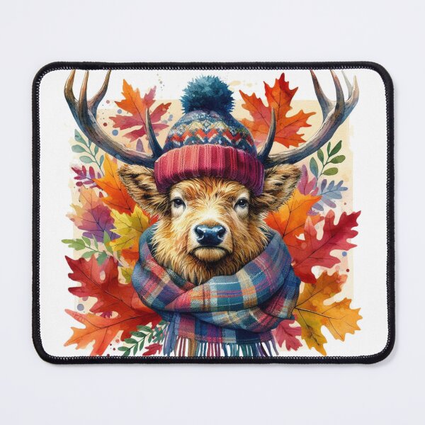 Item preview, Scottish Highland Stag Fall Season Autumn Leaves Colorful Watercolor designed and sold by MaedK.