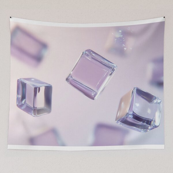 Item preview, Floating transparent glass cubes against a soft purple background create an abstract visual effect in a serene atmosphere designed and sold by anytka.