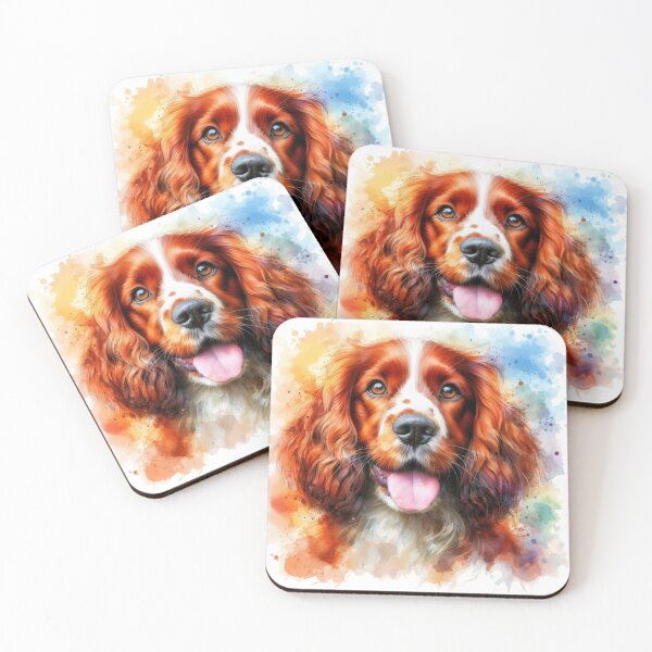 Item preview, Colorful Cute Welsh Springer Spaniel Watercolor Portrait designed and sold by MaedK.