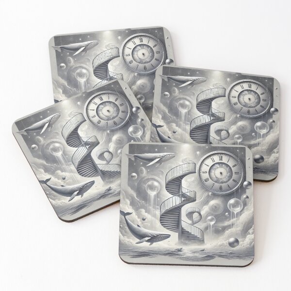 Item preview, Surreal Spiral Stairs with Whales and Floating Clocks designed and sold by carries-anatomy.