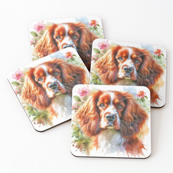 Item preview, Colorful Cute Welsh Springer Spaniel Watercolor Portrait designed and sold by MaedK.