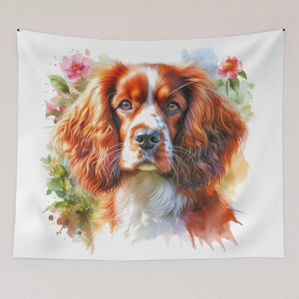 Item preview, Colorful Cute Welsh Springer Spaniel Watercolor Portrait designed and sold by MaedK.