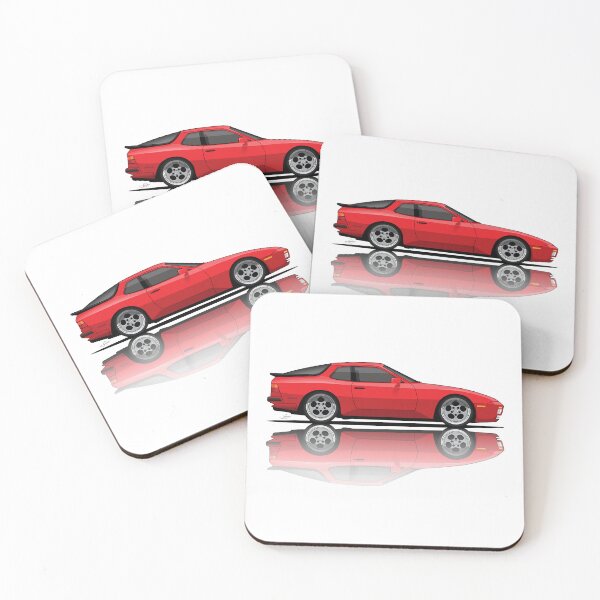 Item preview, Porsche 944 turbo retro Guards Red with reflection Illustration designed and sold by blackdogshop.