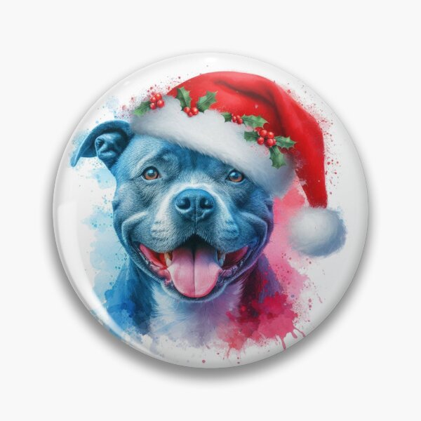Item preview, Blue Staffy Wearing a Santa Hat at Christmas Colorful Watercolor designed and sold by MaedK.