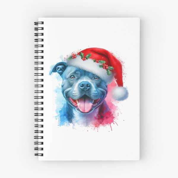 Item preview, Blue Staffy Wearing a Santa Hat at Christmas Colorful Watercolor designed and sold by MaedK.