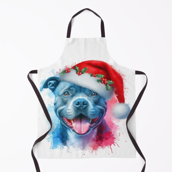 Item preview, Blue Staffy Wearing a Santa Hat at Christmas Colorful Watercolor designed and sold by MaedK.