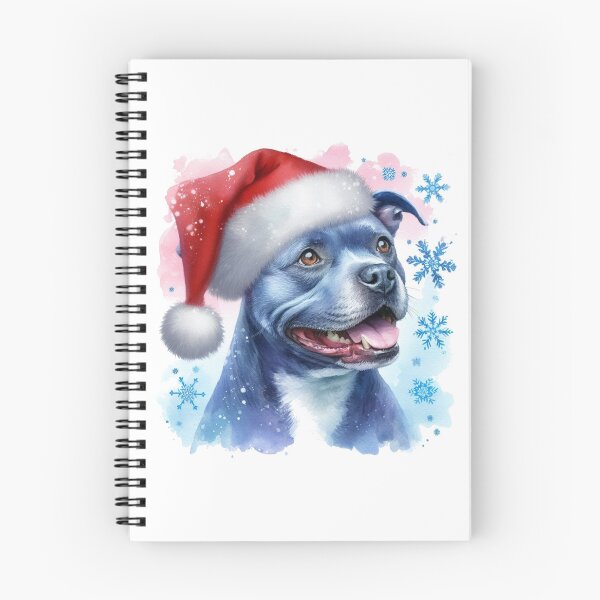 Item preview, Blue Staffy Wearing a Santa Hat at Christmas Colorful Watercolor designed and sold by MaedK.
