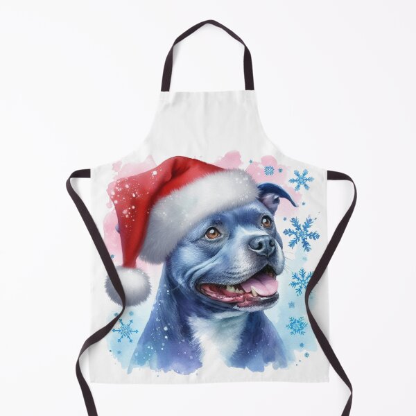 Item preview, Blue Staffy Wearing a Santa Hat at Christmas Colorful Watercolor designed and sold by MaedK.