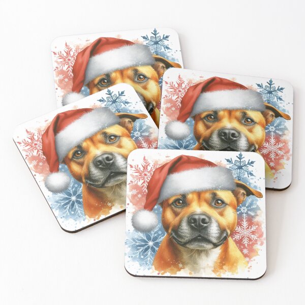 Item preview, Golden Staffy Wearing a Santa Hat at Christmas Colorful Watercolor designed and sold by MaedK.
