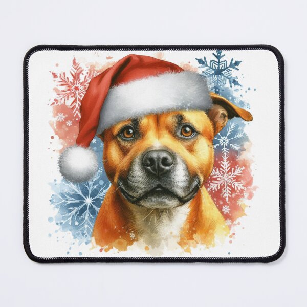 Item preview, Golden Staffy Wearing a Santa Hat at Christmas Colorful Watercolor designed and sold by MaedK.