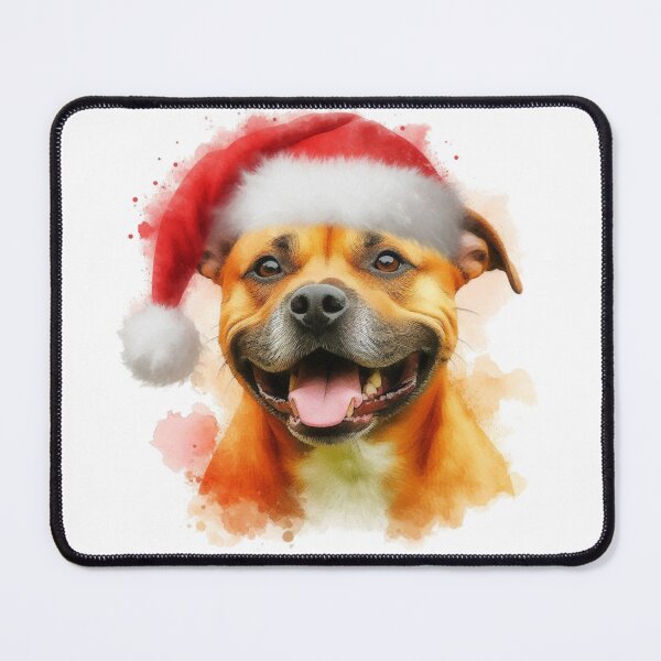 Item preview, Golden Staffy Wearing a Santa Hat at Christmas Colorful Watercolor designed and sold by MaedK.