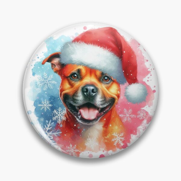 Item preview, Red Staffy Wearing a Santa Hat at Christmas Colorful Watercolor designed and sold by MaedK.