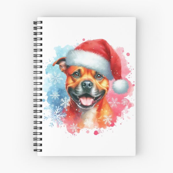 Item preview, Red Staffy Wearing a Santa Hat at Christmas Colorful Watercolor designed and sold by MaedK.