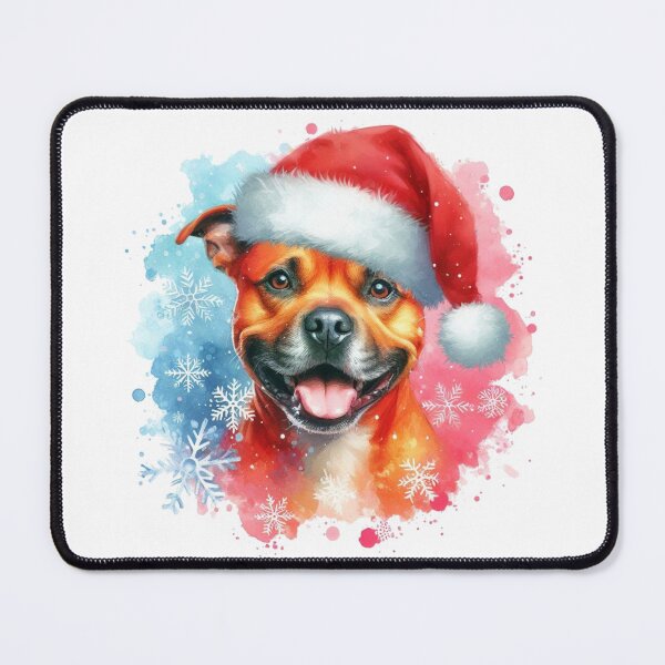 Item preview, Red Staffy Wearing a Santa Hat at Christmas Colorful Watercolor designed and sold by MaedK.