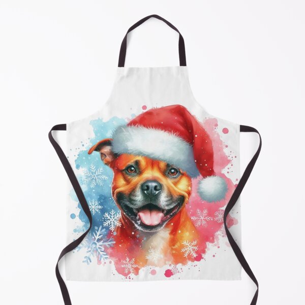 Item preview, Red Staffy Wearing a Santa Hat at Christmas Colorful Watercolor designed and sold by MaedK.