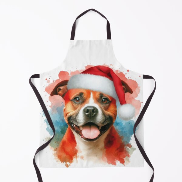 Item preview, Red Staffy Wearing a Santa Hat at Christmas Colorful Watercolor designed and sold by MaedK.