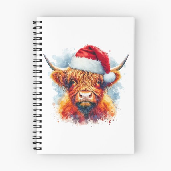Item preview, Scottish Highland Cow Wearing a Santa Hat at Christmas Colorful Watercolor designed and sold by MaedK.