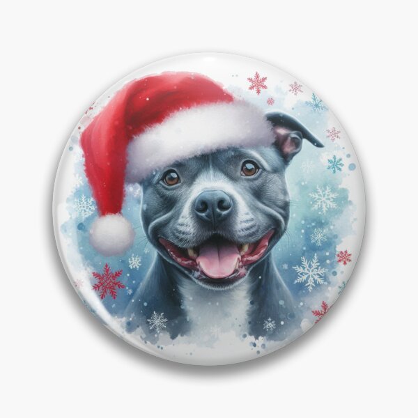 Item preview, Blue Staffy Wearing a Santa Hat at Christmas Colorful Watercolor designed and sold by MaedK.
