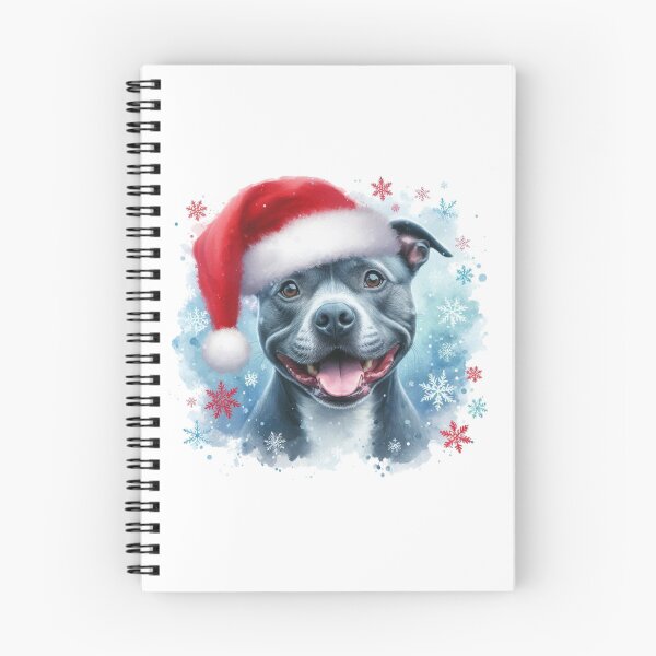 Item preview, Blue Staffy Wearing a Santa Hat at Christmas Colorful Watercolor designed and sold by MaedK.