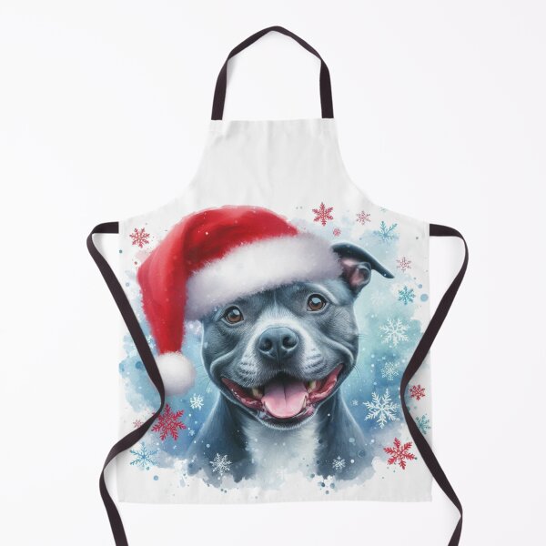 Item preview, Blue Staffy Wearing a Santa Hat at Christmas Colorful Watercolor designed and sold by MaedK.