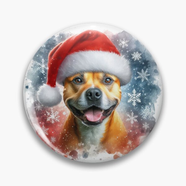 Item preview, Golden Staffy Wearing a Santa Hat at Christmas Colorful Watercolor designed and sold by MaedK.