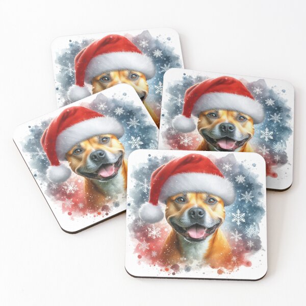 Item preview, Golden Staffy Wearing a Santa Hat at Christmas Colorful Watercolor designed and sold by MaedK.